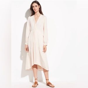 VINCE Long Sleeve Twist Drape Dress In Oat Blush V-Neck Size 2 $395